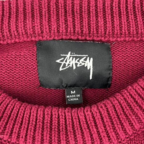 Stussy Sweater Curly S Burgundy Size Medium - Picture 3 of 4